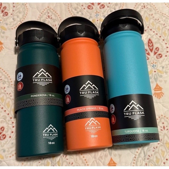 Tru Flask Other - Tru Flask 3 Insulated Bottle 18 oz 24 Hrs Cold 12 Hrs Hot Green, Blue‎ & Orange